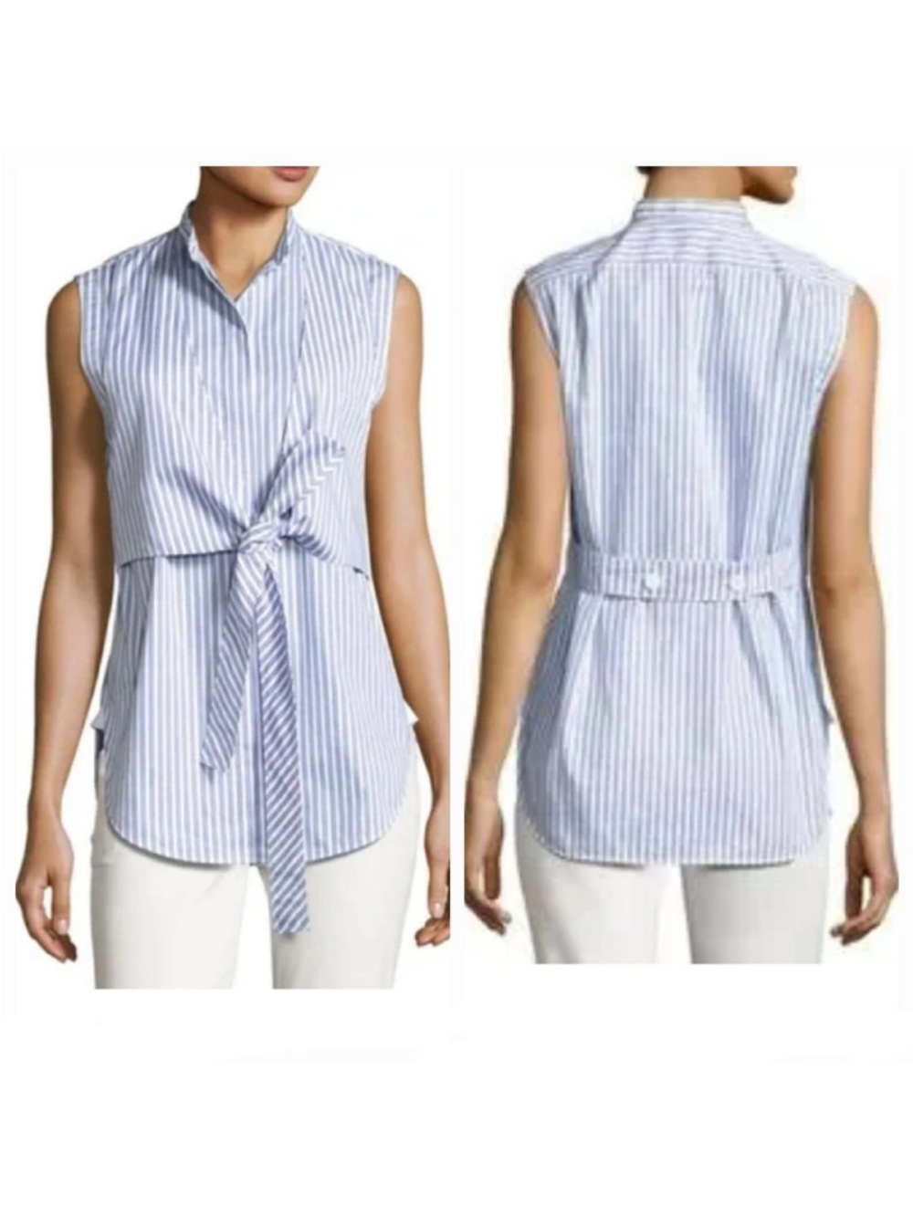 Helmut lang striped cotton tie detail sleeveless blouse small